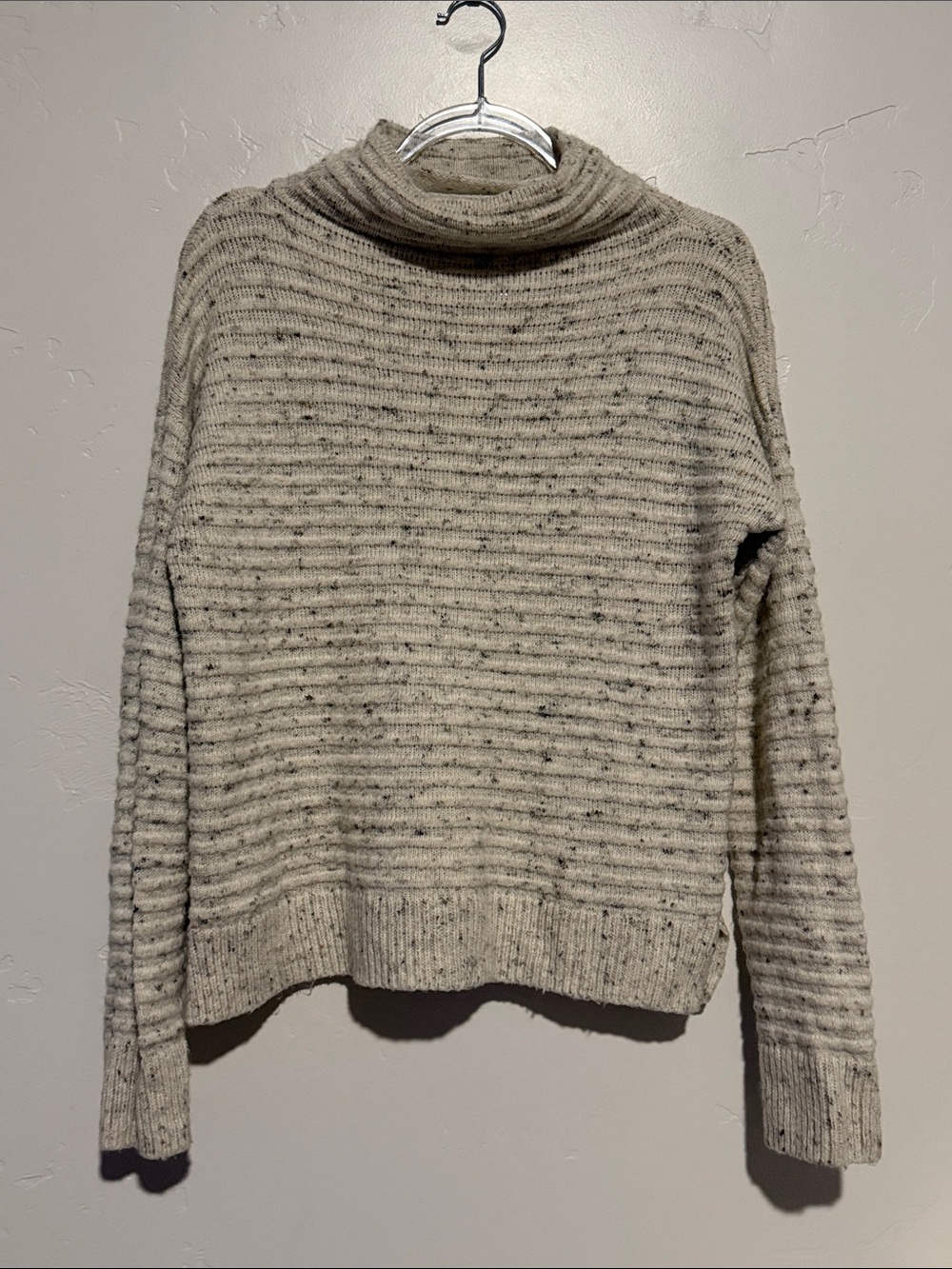 Madewell Speckled Cream Ribbed Turtleneck Sweater Wool Blend
